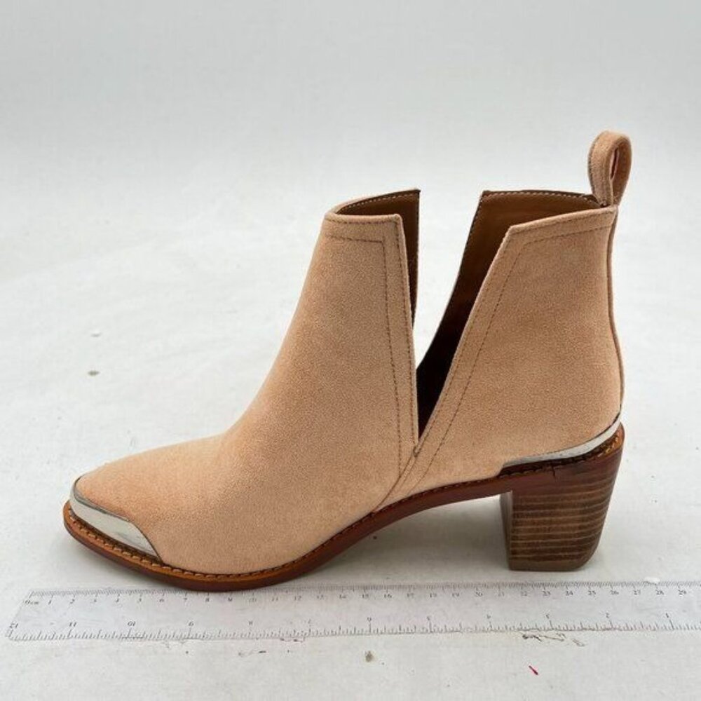 YDN Beige Women's Low Heeled Ankle Boots Faux Suede Cowboy Booties Cutout